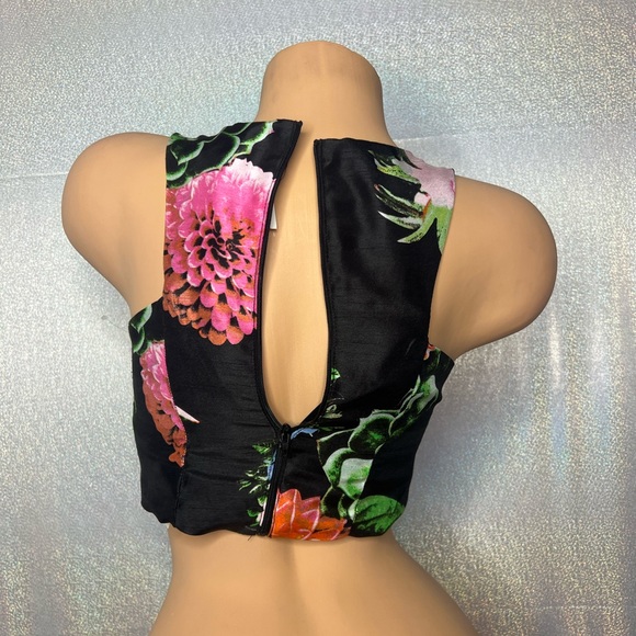 Sequin hearts tank top crop floral zip up mock neck blouse top shiny metallic - Picture 4 of 7